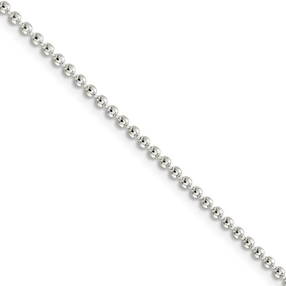 2mm Sterling Silver, Solid Beaded Chain Necklace, 24 Inch